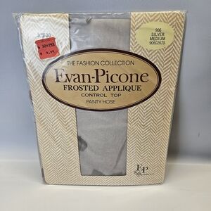 Vintage Evan Picone Pantyhose Frosted Applique Silver Control Top Medium